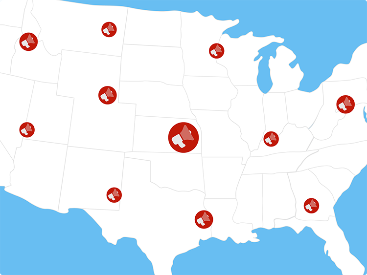 Map of the United States with SetSchedule Ask the Pro Broadcast icons